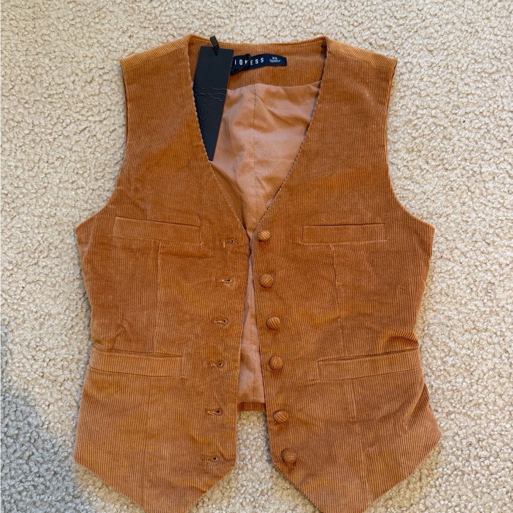 Lioness Corduroy Button Vest in Rust Brown